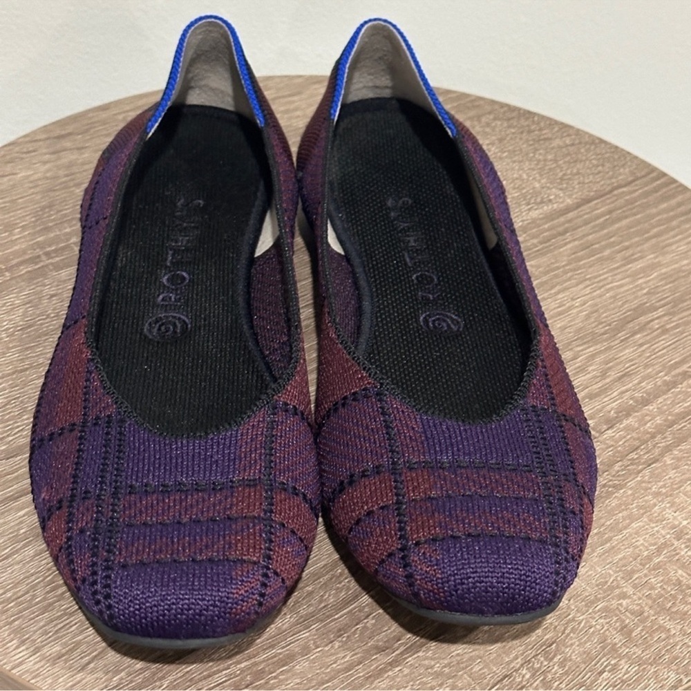 Rothys Square Toe Cranberry Plaid Flat Shoes - Picture 2 of 11